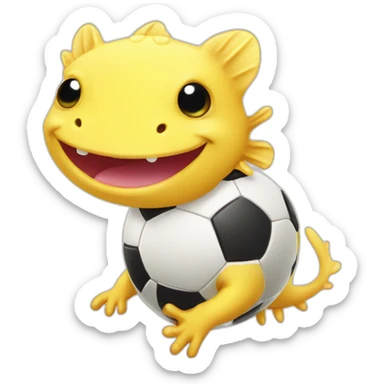 Cute Yellow axolotl playing soccer sticker