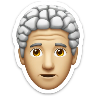 the front-facing head of a man who wears his brain on the outside of his skull sticker