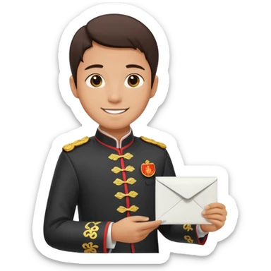 a university student handing letter to a official with chinese tunic suit sticker