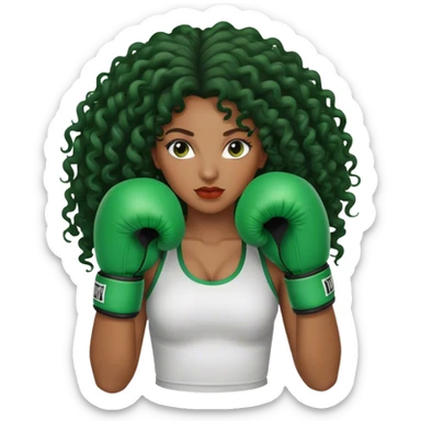 Black curly long hair lady with green box gloves sticker