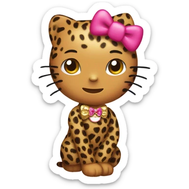hello kitty wearing a leopard print bow sticker