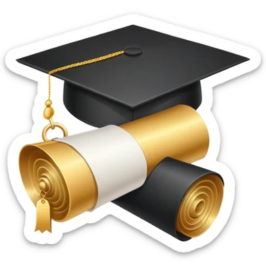 Graduation cap with diploma and honor roll medal sticker