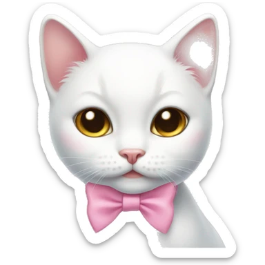 white cat coquette pink bow sticker