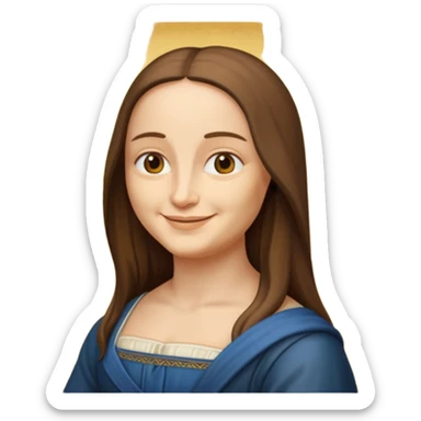 Leonardo da Vinci as an emoji, with Mona Lisa in the background, iconic Renaissance style sticker