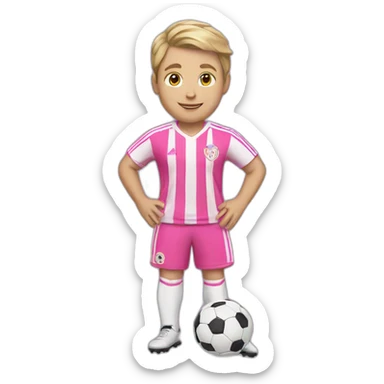 White boy with soccer Ball wearing soccer pink suit sticker
