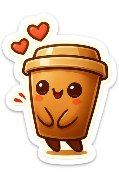 Tall coffee cup, bowing, gushing with love, worship sticker