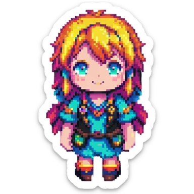 anime character in pixel art style with vibrant colors sticker