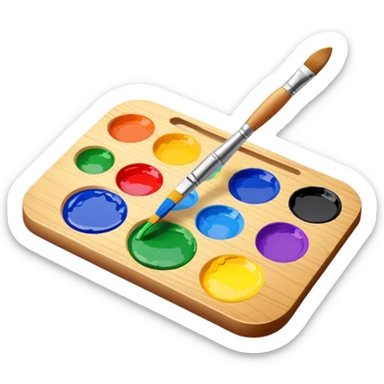 paint palette with bright colors and a brush, fun and inviting sticker