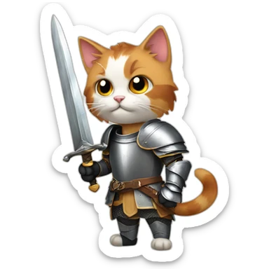Knight Calico Cat holding a Longsword sticker
