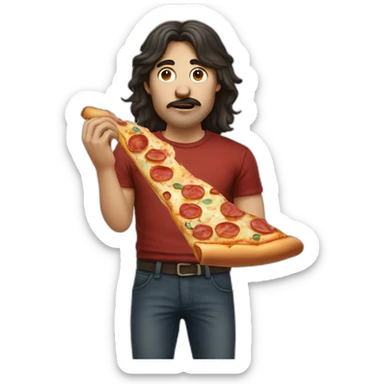 Long dark hair man eating pizza sticker