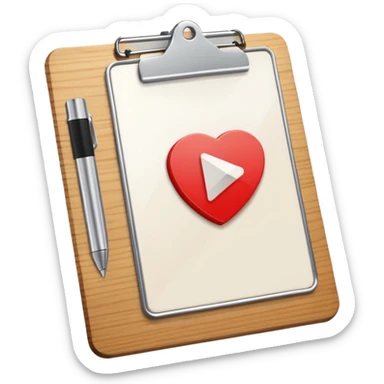 clipboard with a play button sticker