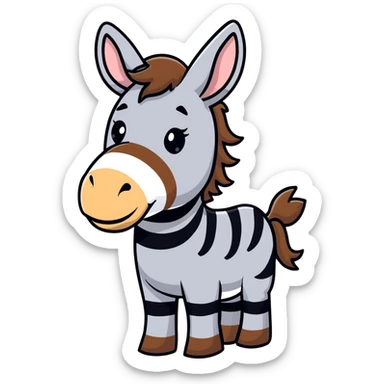 A donkey with a zebra head, donkey body with brown fur and zebra head with black and white stripes sticker