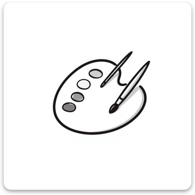 An artist's paint palette with thumb hole and paint colors in pastel colors (dd9fb0, ffc6d3, a3bfc9, c4bee2, f1b091), hand-drawn doodle style sticker