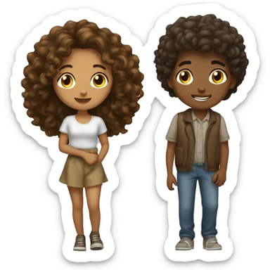 brunnete female with curly brown boy walkig sticker