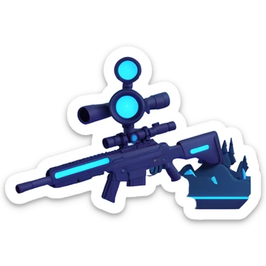 badge shaped emoji icon, stylized mountains and sniper scope merged, glowing neon cyan and electric blue on dark background, minimal expressive techy cyberpunk AI style, no text sticker