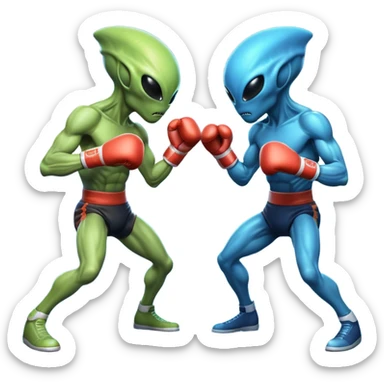 two alien fighters boxing, mid-punch action, motion blur effect, glowing energy impact, dramatic lighting, 3D cartoon, mobile game icon style, clean background, no text, no watermark
 sticker