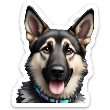  Black spotted brindle German shepherd husky fluffy ears and holographic harness running sticker