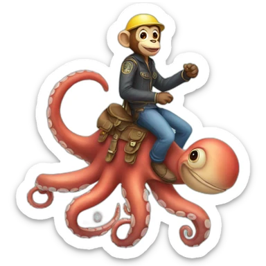 Monkey riding an octopus sticker