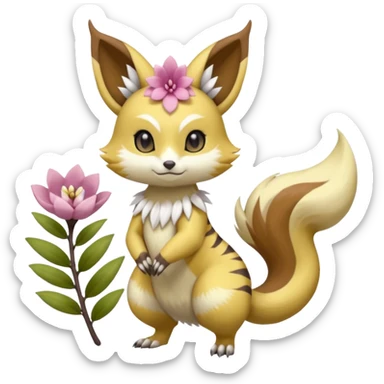 Cute Romantic Realistic  Floral Meloetta-Furret-Renamon-Palkia-Digimon-Pokémon-Fakémon-hybrid-fusion, full body sticker