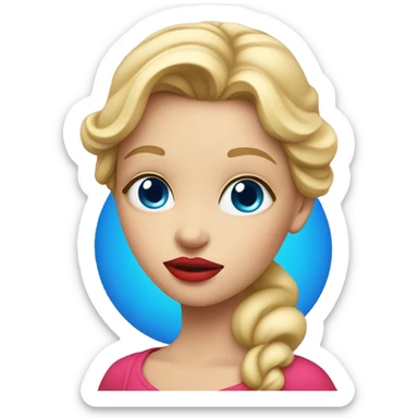 Blonde girl with pink lips and blue eyes holding an apple  sticker