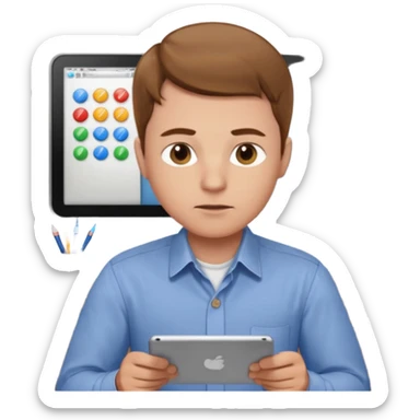 man with lgiht brown hair doing back, round cheeks at work lighter skin, hazel eyes sticker