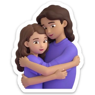 girl with long light brown hair and pale skin hugging a boy with short black wavy hair and tanned skin sticker