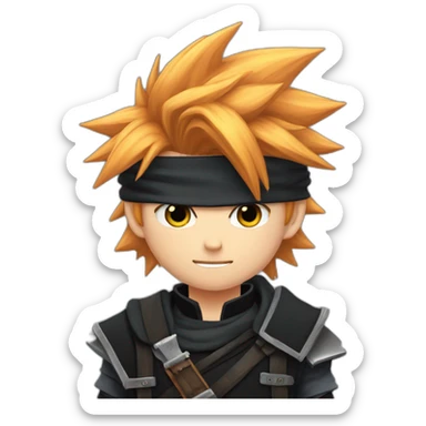 Ginger cloud strife with ninja clothes black sticker