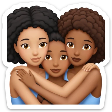 3 black girls hugging. one has light skin sticker
