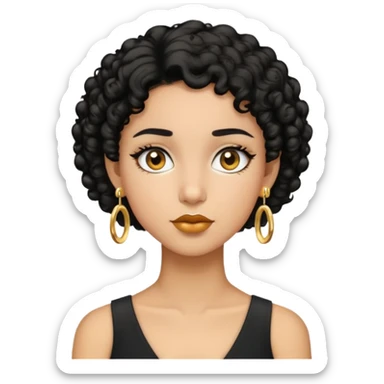 Girl showing happiness, medium skin tone, short curly black hair, gold earrings Minimal emoji showing happiness, medium skin tone, short curly black hair, gold earrings sticker