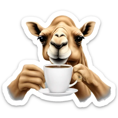 a camel drinking a coffee sticker