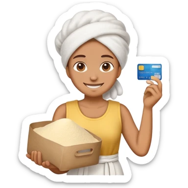 Happy emoji with creditcard in hand and a pile of flour sticker
