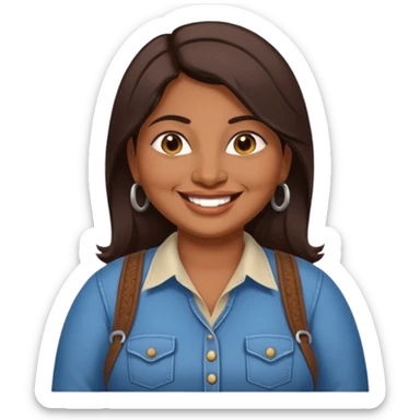 40 yr old chubby indian woman, dark skin, straight brown hair, big smile, white teeth, western clothes sticker