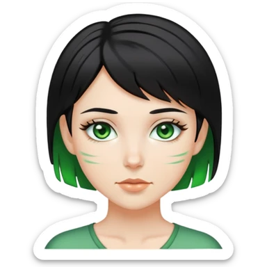 white girl short black hair green eyes and green streaks sticker