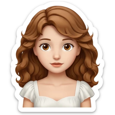 Açık kumral saçları olan, dalgalı kabarık saçlı beyaz tenli kahverengi gözlü bir kız çizer misinn sticker