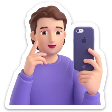 person taking a selfie with an iPhone, 3D style, realistic, shiny sticker