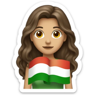 long haired brunette with brown eyes waving bulgarian flag sticker