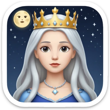 White silver Long Haired Women, Queen with crown — soft expression, moonlight tone sticker