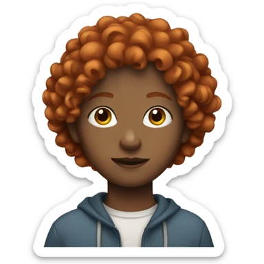 teenager with short curly hair with red color sticker