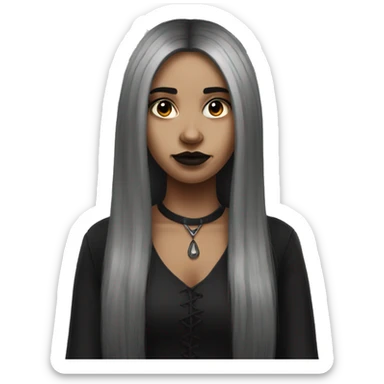 Brown goth girl with long black hair portrait  sticker
