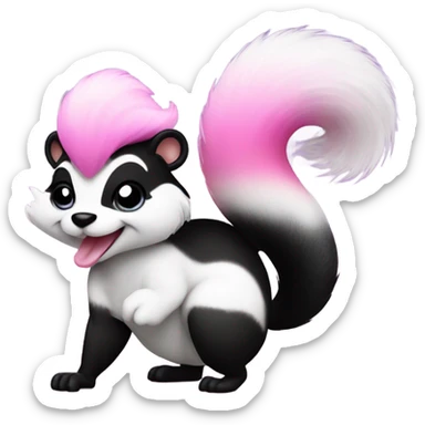 Pink and white ombre skunk blowing out a fart with glitter  sticker