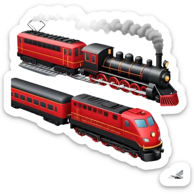 train with locomotive and cars on tracks sticker