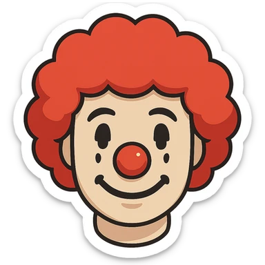 face with red clown wig, digital illustration sticker