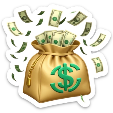 

3D emoji style, big bag of money, flying dollar bills, rich casino vibe, smooth lighting, high detail, clean edges, transparent background



 sticker