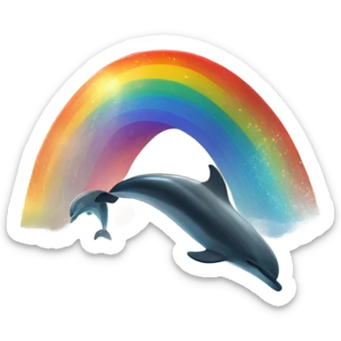 A sea sunset with a rainbow and dolphins sticker
