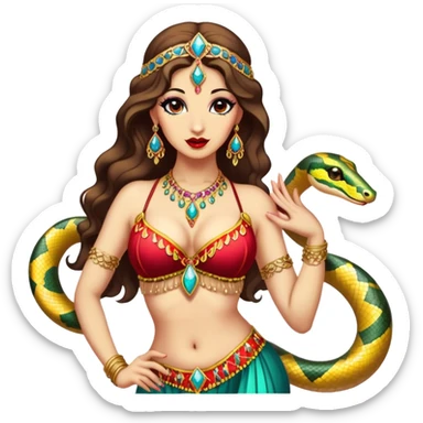 Vintage circus belly dancer with snake over her shoulders sticker