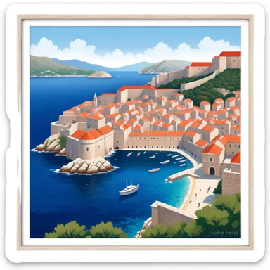 Dubrovnik – Cinematic Realistic Dubrovnik, depicted as a stunning coastal city with red-tiled roofs and ancient stone walls, set against the deep blue Adriatic Sea under warm Mediterranean light, rendered with rich textures that capture its enchanting beauty. sticker