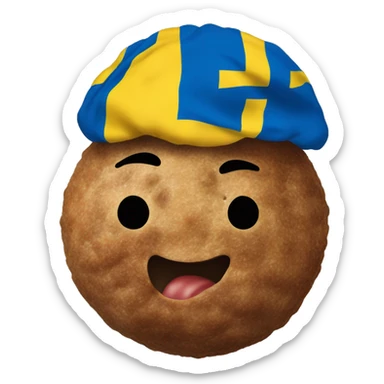 "Create an emoji of a meatball covered by the Swedish flag, clearly showing both the meatball and the blue and yellow flag." sticker