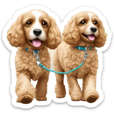 Brown Brother and sister cavapoos walking on leash sticker