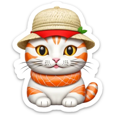 cat wearing a hat made out of sushi sticker