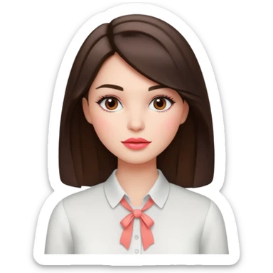 emoji를 만들고 싶어 스프링 웜톤, 스프링 라이트 컬러의 여성. 약간 brunette (dark brown color hair), coral-pink lip & blush color, wearing white blouse. sticker